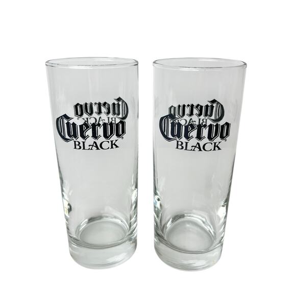 Cuervo Black Glasses 2 Clear Barware Advertising Cursive L Mark Libbey 6 In Tall - Picture 1 of 9